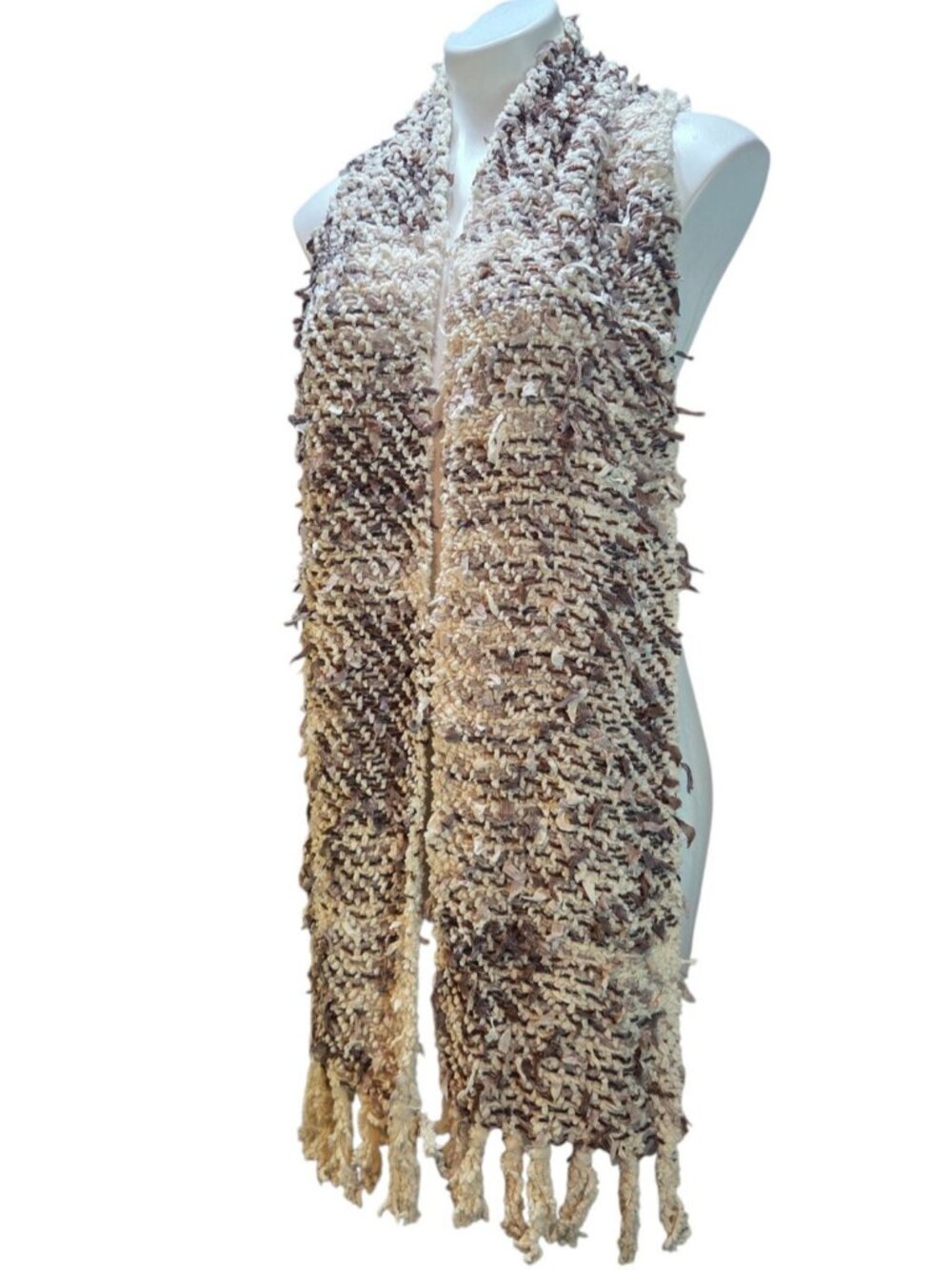 Coldwater Creek Scarf White, Brown, Tan, Length 76 in. X 9 in.